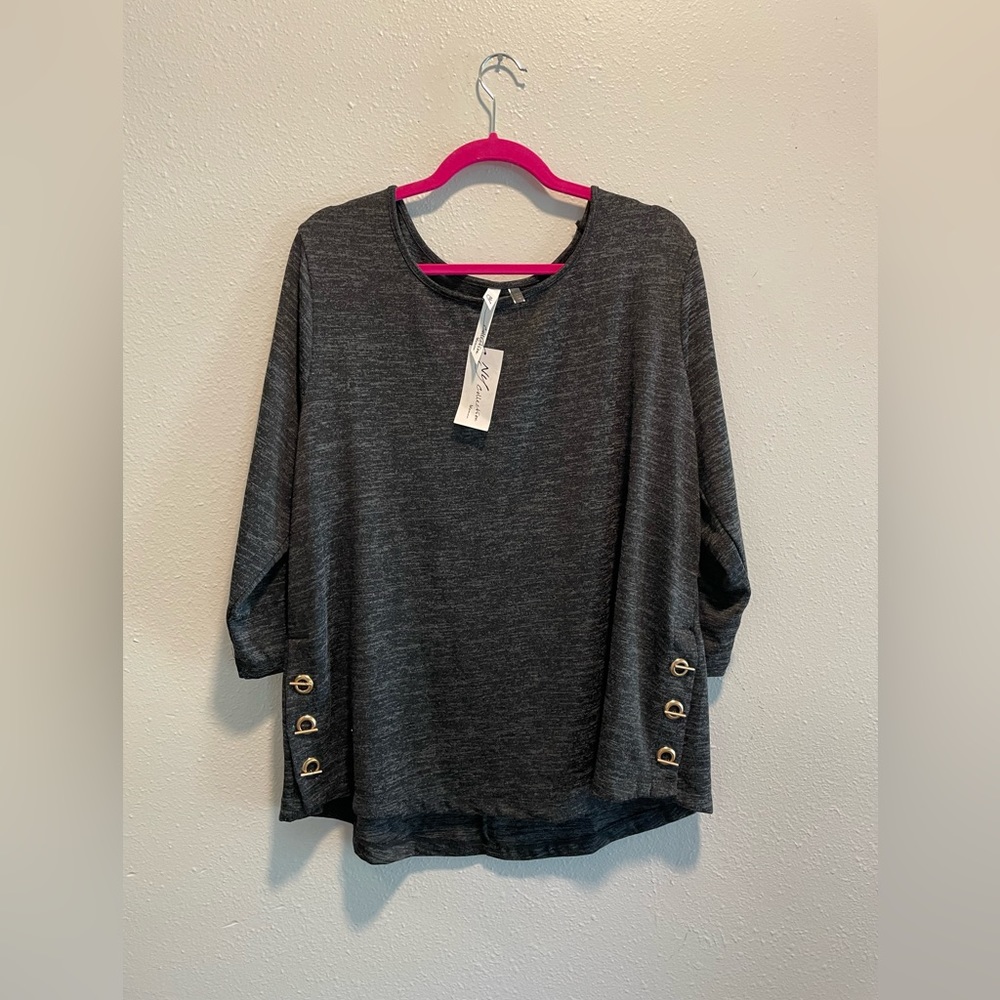 2X NY Collection Women’s Gray Long Sleeve Blouse New With Tags - Picture 7 of 12